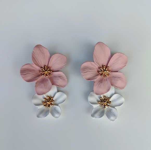 Double Pink Flower Earrings - Picture 3 of 3